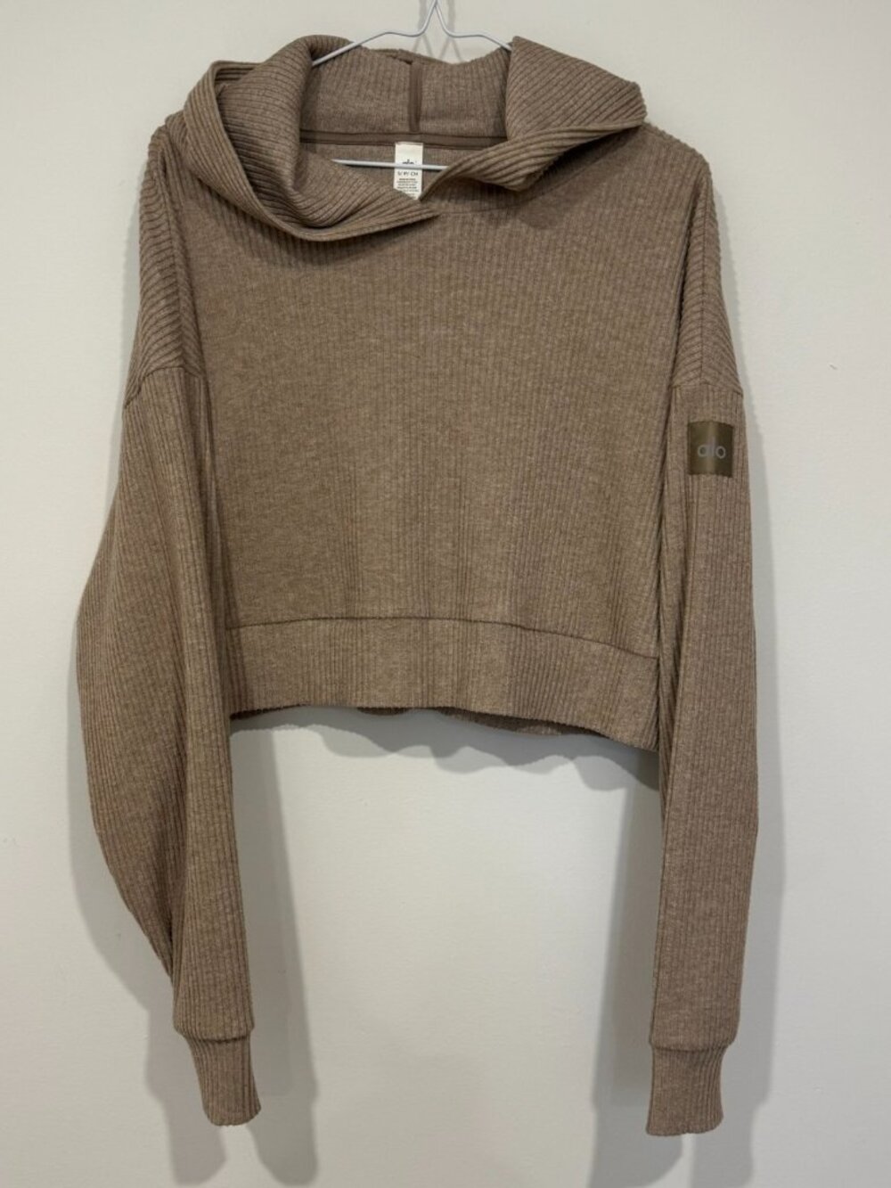 Alo Yoga Womens Muse Hoodie Cropped Corduroy Tan Brown Size S